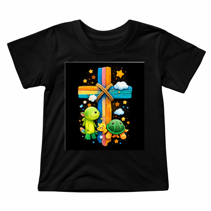 Dinosaur & Turtle Rainbow Cross Toddler T-Shirt – Christian Gift for Kids