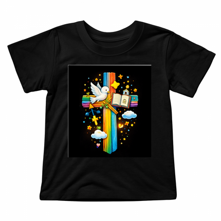 Dove & Bible Rainbow Cross Toddler T-Shirt – Christian Gift for Kids