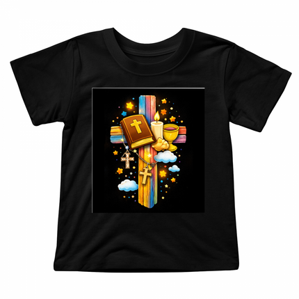 First Communion Rainbow Cross Toddler T-Shirt – Christian Gift for Kids