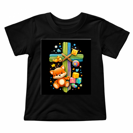Toy Blocks & Teddy Rainbow Cross Toddler T-Shirt – Christian Gift for Kids