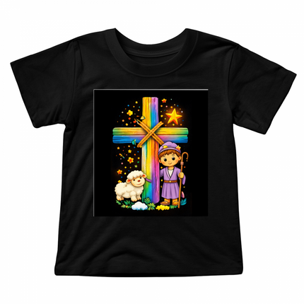 Little Shepherd & Lamb Rainbow Cross Toddler T-Shirt – Christian Gift for Kids
