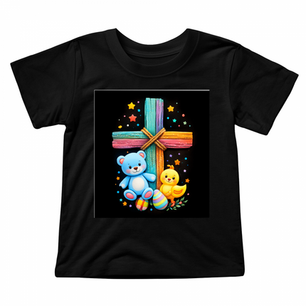 Teddy Bear & Easter Chick Rainbow Cross Toddler T-Shirt – Christian Gift for Kids