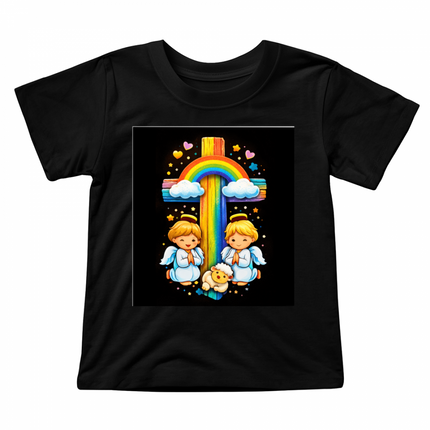 Rainbow Cross & Angels Toddler T-Shirt – Christian Gift for Kids