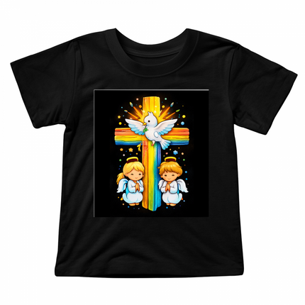 Dove & Angels Rainbow Cross Toddler T-Shirt – Christian Gift for Kids