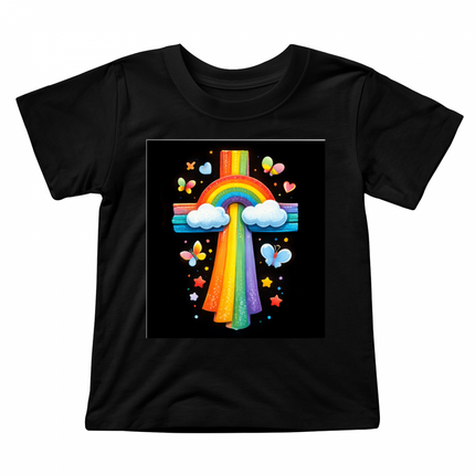 Rainbow Cross & Butterflies Toddler T-Shirt – Christian Gift for Kids