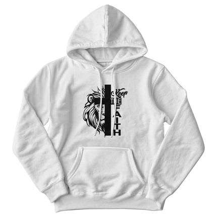Keep the Faith Lion Cross Hoodie | White | Christian Hoodie