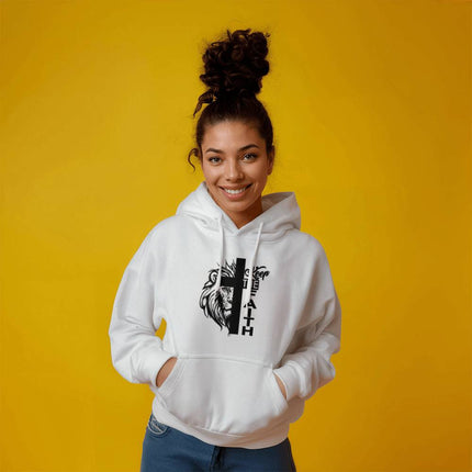 Keep the Faith Lion Cross Hoodie | White | Christian Hoodie