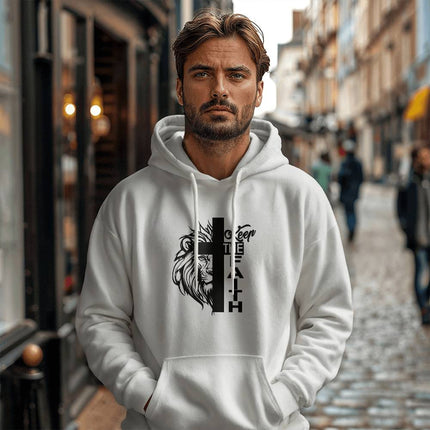Keep the Faith Lion Cross Hoodie | White | Christian Hoodie