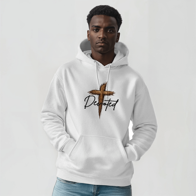 Christian Hoodie for Men | Devoted Wooden Cross Faith Hoodie (Unisex)