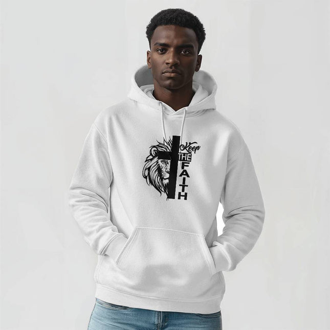 Keep the Faith Lion Cross Hoodie | White | Christian Hoodie