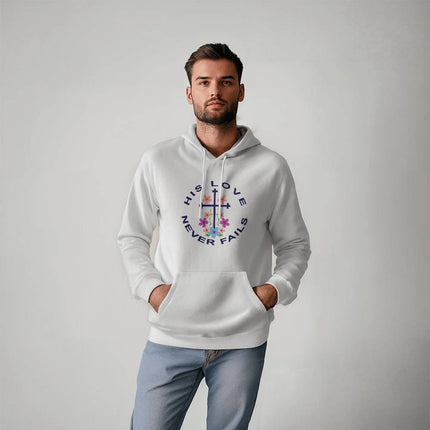 His Love Never Fails Floral Cross Hoodie | White | Christian Hoodie