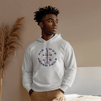 His Love Never Fails Floral Cross Hoodie | White | Christian Hoodie