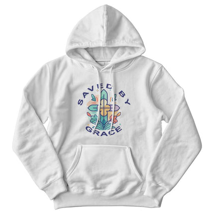 Saved by Grace Floral Cross Hoodie | White | Christian Hoodie