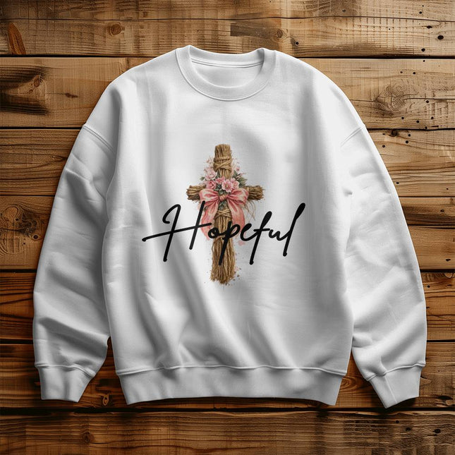Hopeful Floral Cross Crewneck Sweatshirt – Christian Gift for Women