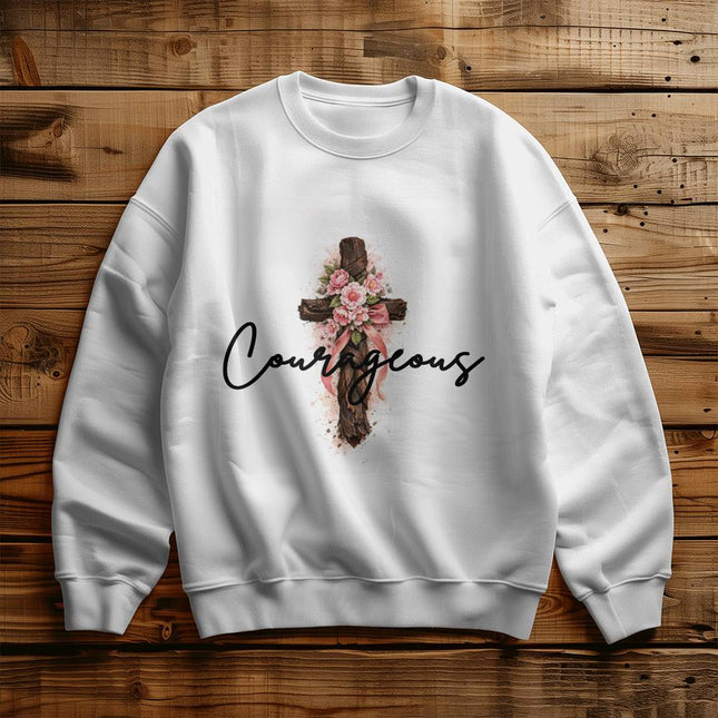 Courageous Floral Cross Crewneck Sweatshirt – Christian Gift for Women