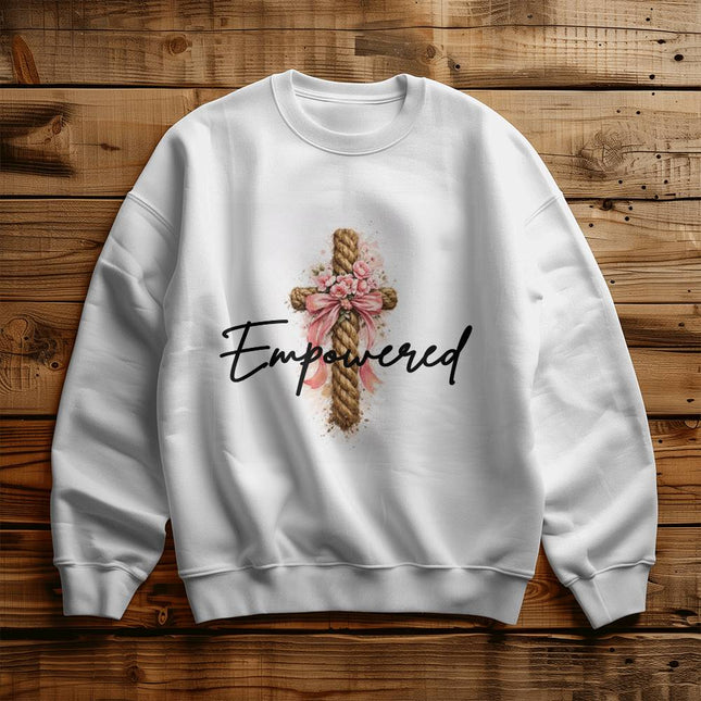 Empowered Floral Cross Crewneck Sweatshirt – Christian Gift for Women
