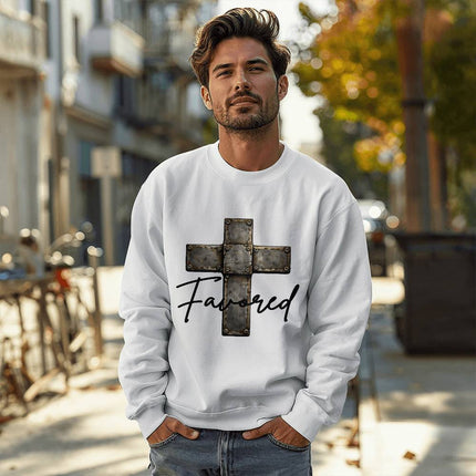 Christian Crewneck Sweatshirt | Favored Cross Faith Sweatshirt (Unisex)