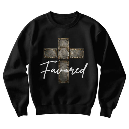 Favored Cross Crewneck Sweatshirt – Christian Gift for Men