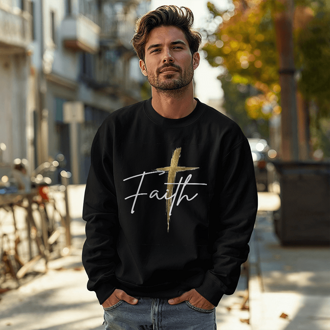 Faith Gold Cross | Christian Black Sweatshirt | Gift for Her