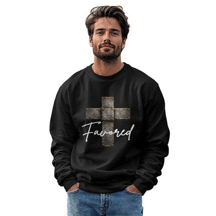 Favored Cross Crewneck Sweatshirt – Christian Gift for Men