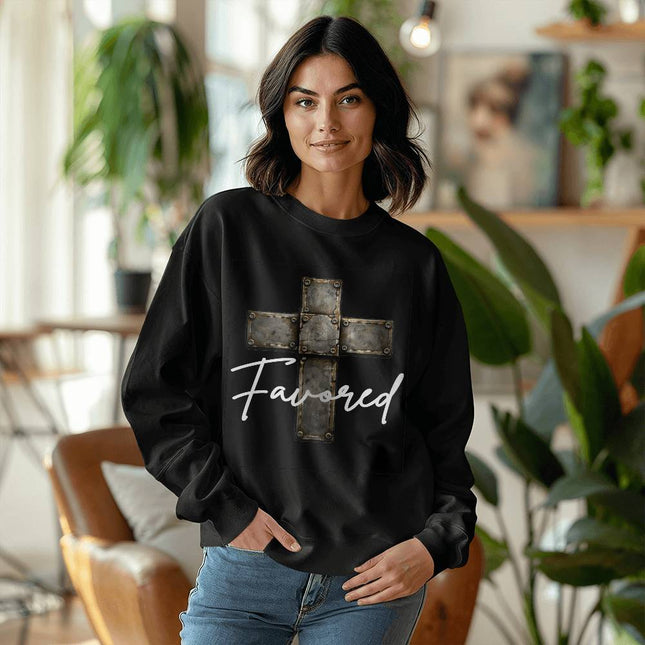 Favored Cross Crewneck Sweatshirt – Christian Gift for Men