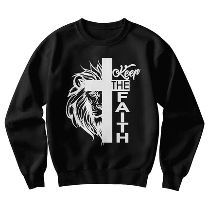 Keep the Faith Lion Cross Crewneck Sweatshirt | Black | Christian Sweatshirt