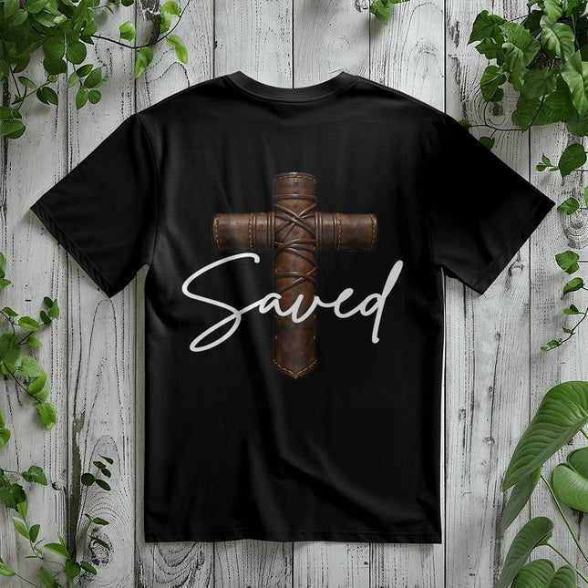 Saved Cross Jersey Tee – Christian Gift for Men