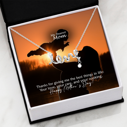 Christian scripted love necklace with "My Dearest Mom, Happy Mother's Day" message — modern Mother's Day gift for mom, in luxury gift box