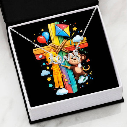 Rainbow Cross Jungle Animals | Christian Scripted Love Necklace | Gift for Kids