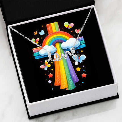 Rainbow Cross Butterfly | Christian Scripted Love Necklace | Gift for Kids