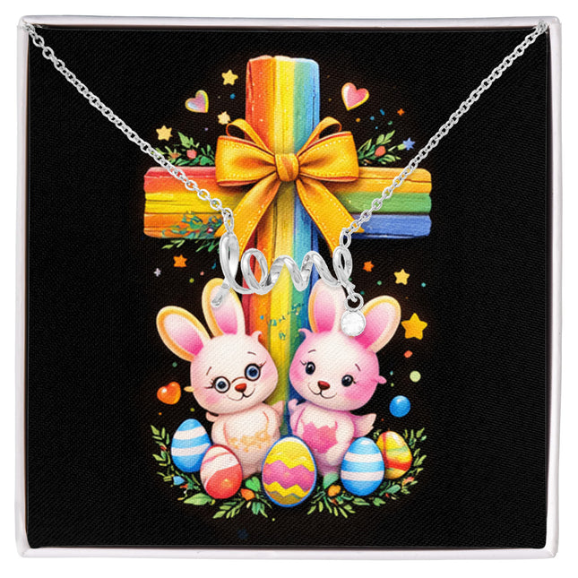 Rainbow Cross Bunnies | Christian Scripted Love Necklace | Gift for Kids