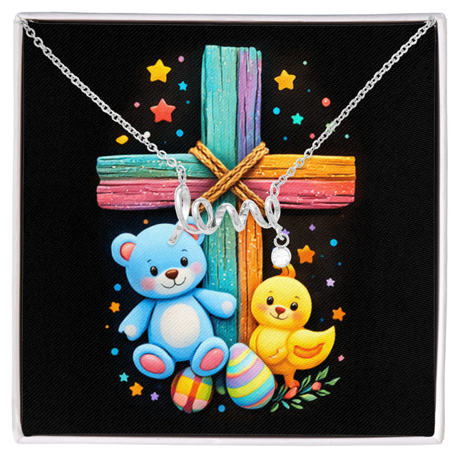 Rainbow Cross Teddy Bear | Christian Scripted Love Necklace | Gift for Kids