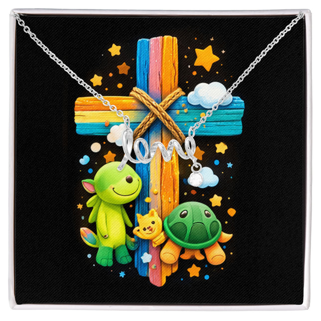 Rainbow Cross Turtle | Christian Scripted Love Necklace | Gift for Kids