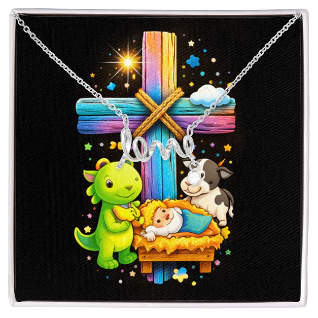 Rainbow Cross Frog And Cow | Christian Scripted Love Necklace | Gift for Kids