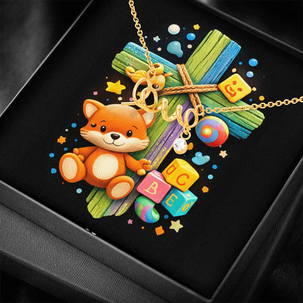 Rainbow Cross Little Fox | Christian Scripted Love Necklace | Gift for Kids