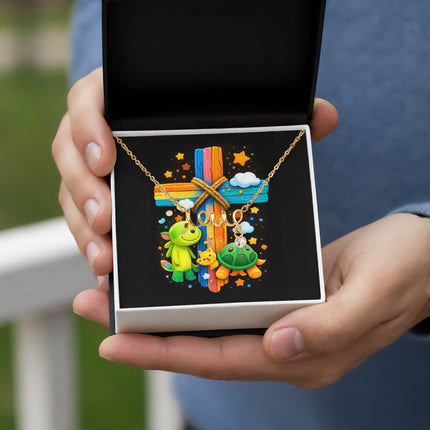Rainbow Cross Turtle | Christian Scripted Love Necklace | Gift for Kids