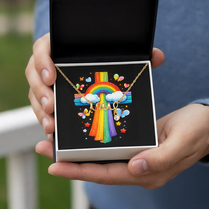 Rainbow Cross Butterfly | Christian Scripted Love Necklace | Gift for Kids