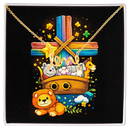 Rainbow Cross Noahs Ark | Christian Scripted Love Necklace | Gift for Kids