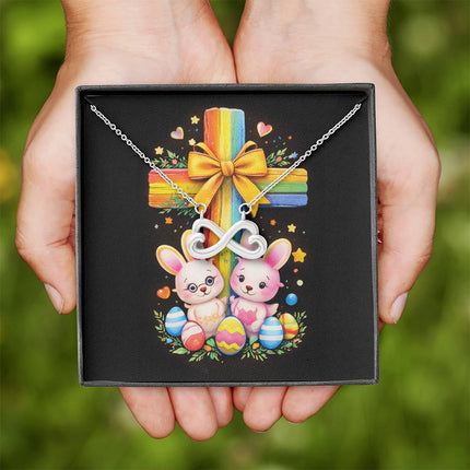 Rainbow Cross Bunnies | Christian Endless Love Necklace | Gift for Kids