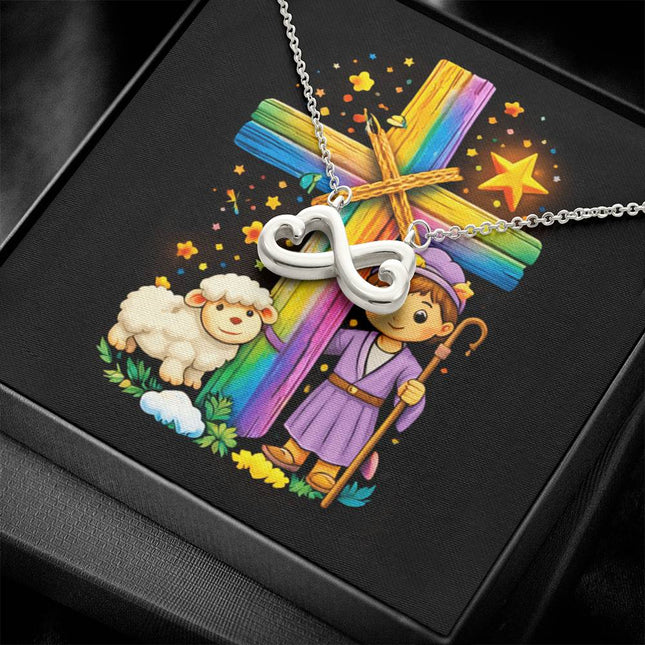 Rainbow Cross Little Shepherd | Christian Endless Love Necklace | Gift for Kids