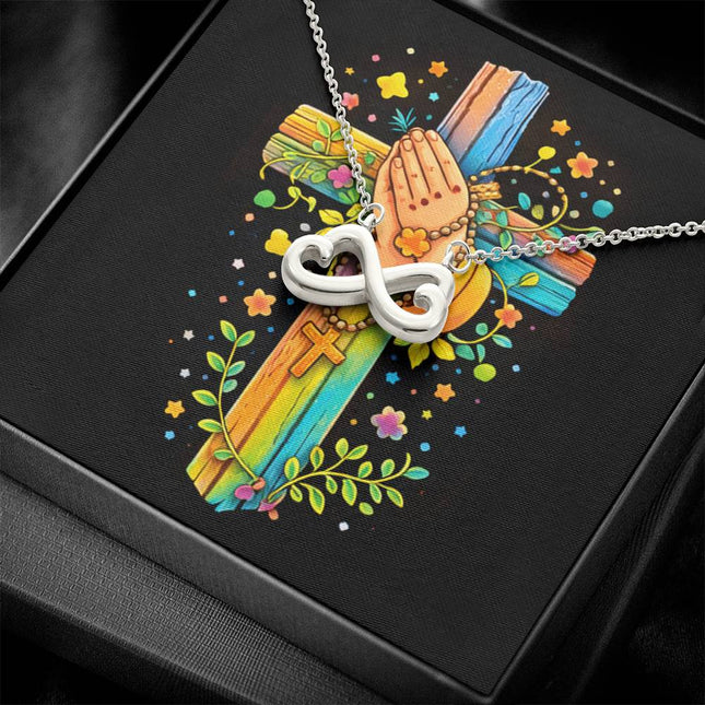 Rainbow Cross Praying Hands | Christian Endless Love Necklace | Gift for Kids