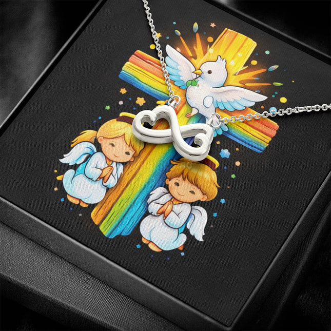 Rainbow Cross Angels And Dove | Christian Endless Love Necklace | Gift for Kids