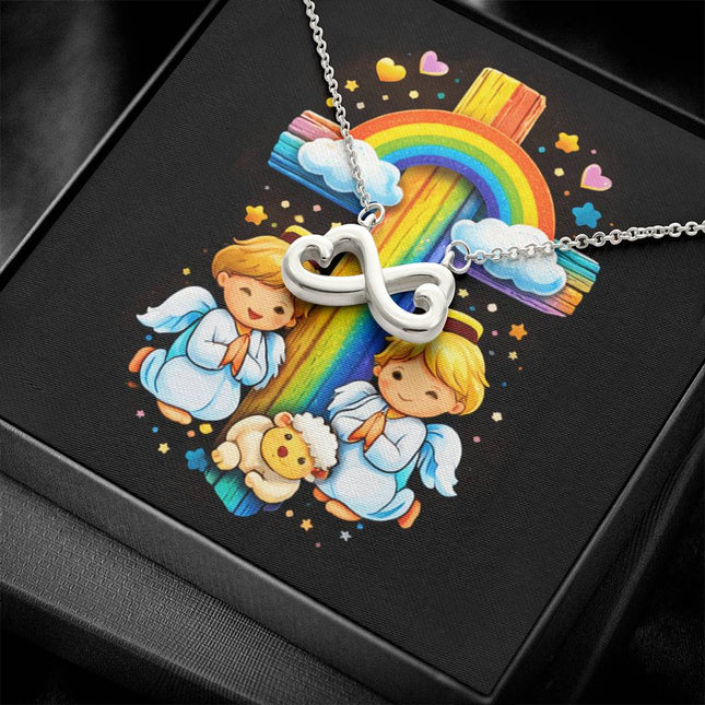 Rainbow Cross Cherub Angels | Christian Endless Love Necklace | Gift for Kids