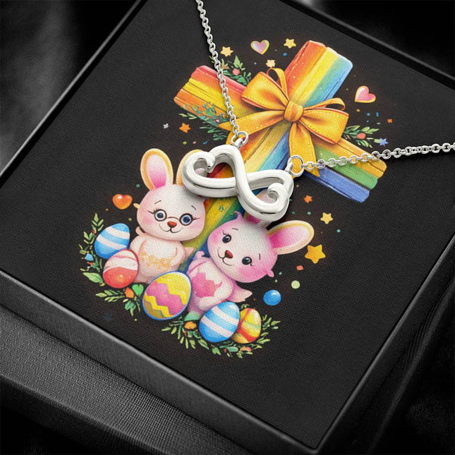 Rainbow Cross Bunnies | Christian Endless Love Necklace | Gift for Kids