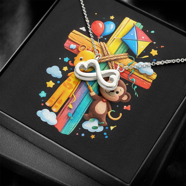 Rainbow Cross Jungle Animals | Christian Endless Love Necklace | Gift for Kids