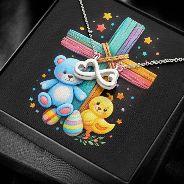Rainbow Cross Teddy Bear | Christian Endless Love Necklace | Gift for Kids