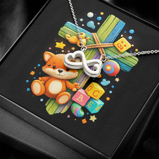 Rainbow Cross Little Fox | Christian Endless Love Necklace | Gift for Kids