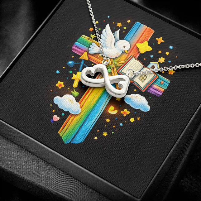 Rainbow Cross Open Bible | Christian Endless Love Necklace | Gift for Kids
