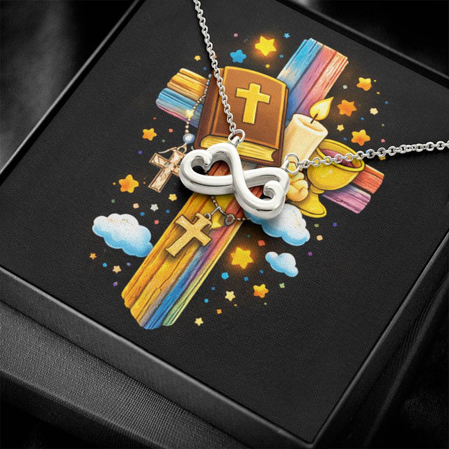 Rainbow Cross Bible And Cross | Christian Endless Love Necklace | Gift for Kids