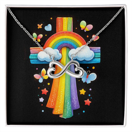 Rainbow Cross Butterfly | Christian Endless Love Necklace | Gift for Kids